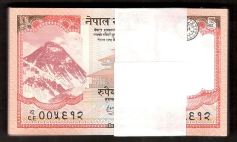 Lot 100 Pcs 1 Bundle Nepal 5 Rupees Yak 2020 UNC Taken from Brick Cover