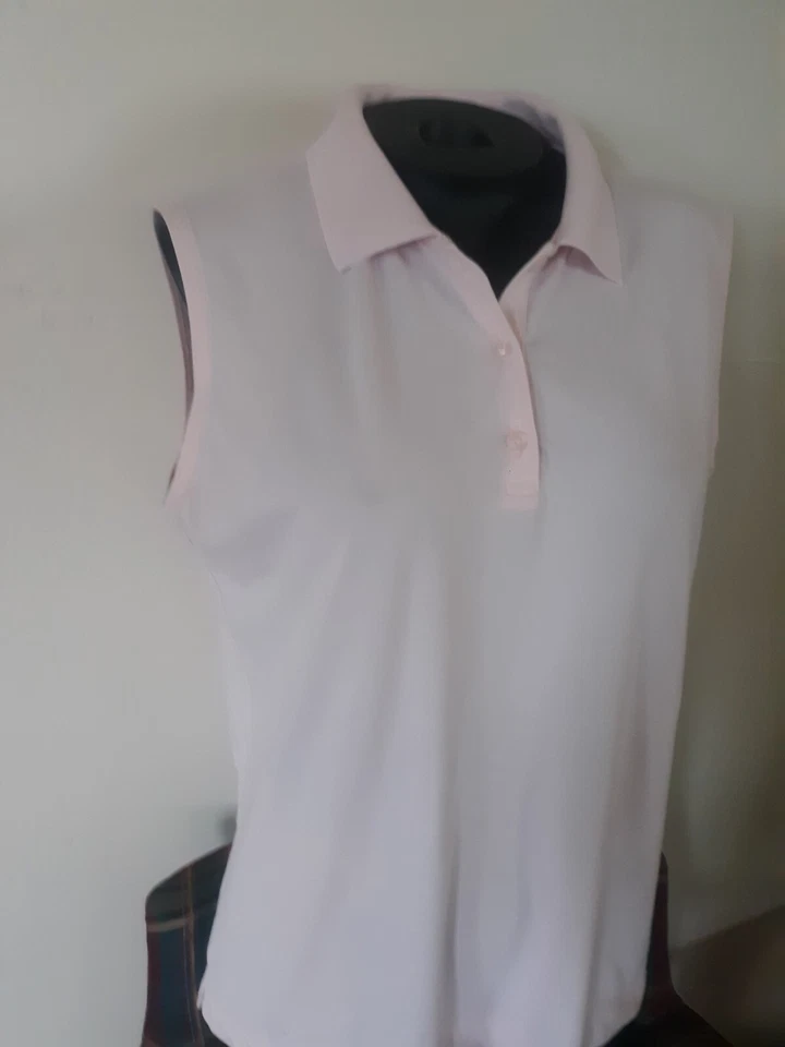 ASHWORTH Pale Pink Stretch Cotton Sleeveless 3-Button Front Polo Ladies L - Image 1 of 4