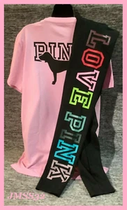 Victoria's Secret Pink Campus Tee Shirt + Leggings Set Violet Rainbow M L XL NIP - Picture 1 of 12