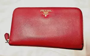 Prada Saffiano Zippy Zip Around Red Leather Wallet~Authentic~Great Condition - Picture 1 of 9