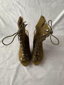 Steve Madden Brown Suede Peep Toe Stiletto Boots Size 8 - Picture 1 of 9