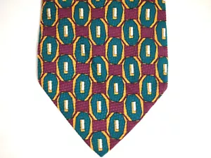 Paul Fredrick Mens Necktie Tie Purple Green Geometric 57" 100% Silk - Picture 1 of 4