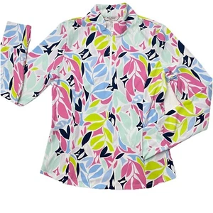 Tommy Bahama Floral Printed 1/2 Zip Neck Knit UPF 50 Golf Top Polo Womens Large - Picture 1 of 14