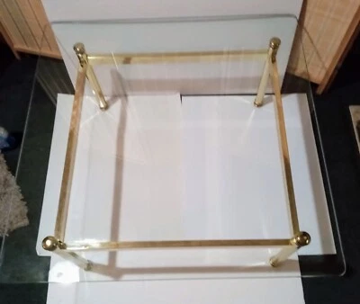 Mid Century Modern Square Coffee Table Gold, Glass Top 3' x 3' Hollywood Regency - Image 1 of 4