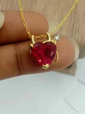 14K Yellow Gold Plated 2.5Ct Heart Cut Lab Created Red Ruby Women's Gift Pendant - Image 1 of 4