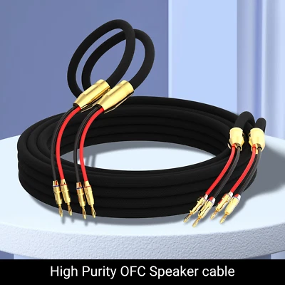 Pair HIFI Speaker Cable Pure Copper Audiophile Loundspeaker Wire Banana Plug - Image 1 of 4