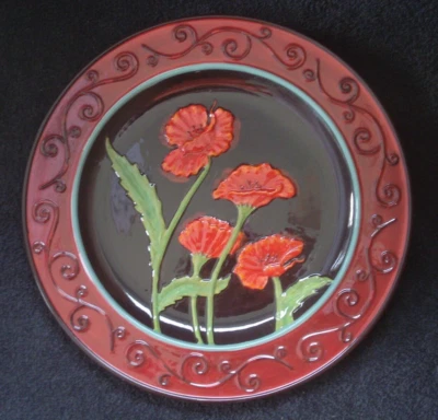 Ganz Bella Casa Plato Cerámico Flores Rojas 11" NUEVO Foto 1 de 4
