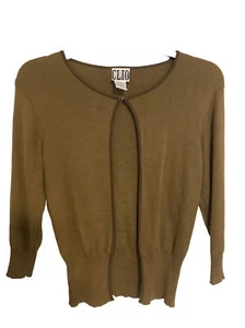 Vintage CLIO Sweater Women's Small Olive Silk Blend Cardigan Open Front Sweater - Picture 1 of 4