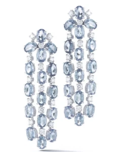 Magnificent 15.66CT Aquamarine & Cubic Zirconia Beautiful Chandelier Earrings - Picture 1 of 4