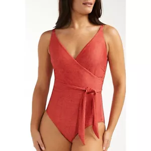 Hermoza NEW Amelia One Piece Pink Orange Retro Tie Modest Swimsuit, Sz 14 - Picture 1 of 16