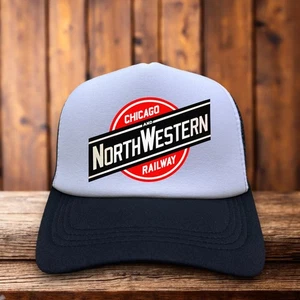 Cappello da camionista Chicago Northwestern Railroad da uomo nero snapback vecchio logo defunto - Foto 1 di 7