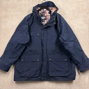 Lands' End Parka Barn Coat Mens Size XXL Blue Hooded Waxcloth Pockets Full Zip - Picture 1 of 11