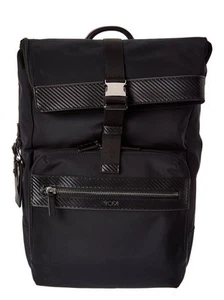 New Authentic Tumi Roll Top Leather Carbon Black Backpack Unisex Travel - Picture 1 of 5