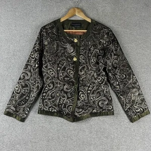 Vintage Anthea Crawford Metallic Paisley Brocade Jacket Size 12 80s Retro Button - Picture 1 of 12
