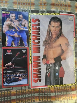 Vintage WWF Poster Lot Huge Shawn Michaels 1995 32" x 21" Booker T Vader Titan - Image 1 of 4