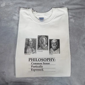 Vintage Philosophy Greek T Shirt Mens XL Aristotle Socrates Plato White Y2K - Picture 1 of 9