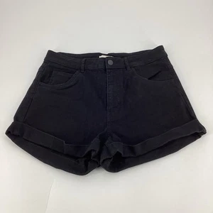 H&M Women's Size 10 High Rise Denim Cuffed Short 5-Pocket Black 2" Inseam Shorts - Picture 1 of 11