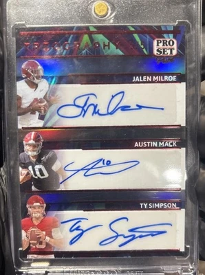 Jalen Milroe, Ty Simpson, Austin Mack, Autographs #/5 2024 ProSet Alabama QB’s - Image 1 of 4