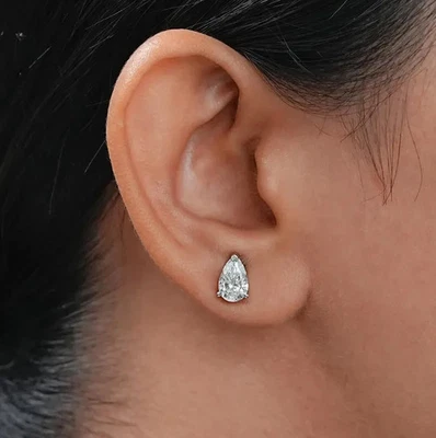 14K White Gold Plated 2.00Ct Pear Cut Lab Created Diamond Women's Stud Earrings - Image 1 of 4
