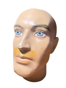 Vtg Life-Size Male Mannequin Head Blue Eyes Big Ears Eyes Display Prop Wig 9.5” - Picture 1 of 8