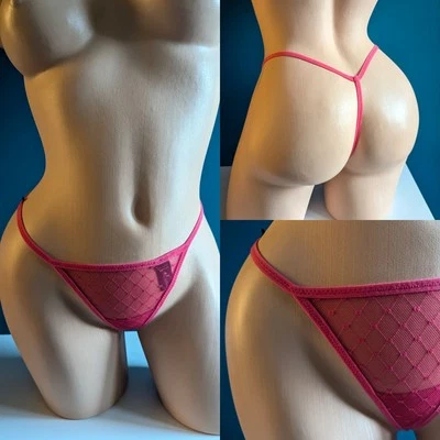 Tanga Frederick's Of Hollywood/Cuerda en V Panty NUEVO SIN ETIQUETAS M Salmón Rosa Malla Diamante Foto 1 de 4