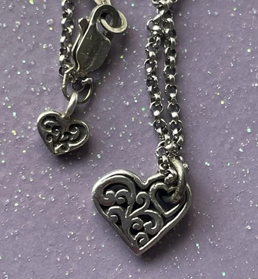 "Collar colgante de filigrana con pergamino corazón plata esterlina Lois Hill 18""" Foto 1 de 4