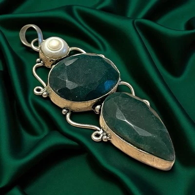 Ciondolo Pendente Gioiello Placcato Argento Avventurina E Madreperla  - Immagine 1 di 4