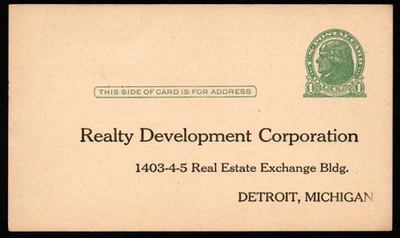 VINTAGE REALTY DEVELOPMENT CORPORATION DETROIT, MICHIGAN 1 CENT POST CARD - Image 1 of 2