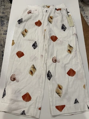 Pantalones cortos con cordón de lino blancos nuevos con etiquetas conchas marinas coloridas Rachel Zoe talla pequeña Foto 1 de 4
