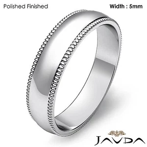 Herren Hochzeit hochglanzpoliert Band Platin Kuppel Milgrain Rand massiv Ring 5 mm 8,5 Gramm - Bild 1 von 4