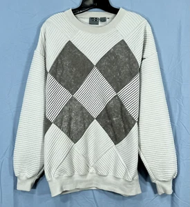 MAGLIONE VINTAGE VITTORIO UOMO grigio maglia a costine Diamond Block Argyle orlo a fascia taglia XL - Foto 1 di 5