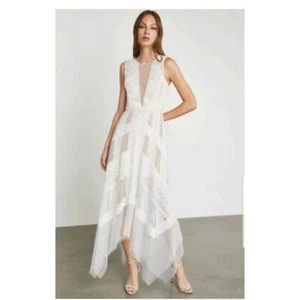Bcbg Max Azria Andi White Lace Tulle Romantic Cocktail Handkerchief Gown Dress 8 - Picture 1 of 9