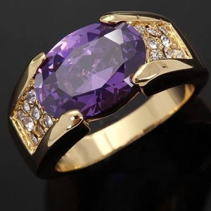 Mens Halo Rings Purple Amethyst  Gold Filled Wedding Gift Size 8-11 - Picture 1 of 10