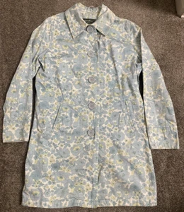 Eddie Bauer Womens Size Large Pastel Floral Cotton Retro Mod Trench Rain Coat - Picture 1 of 7