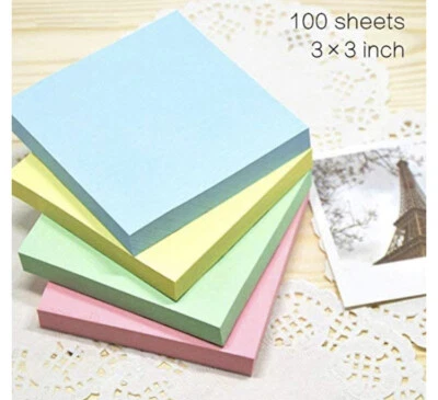 Sticky Post It Notes Removable Pastel Colours Memo Pads Reminder Pad 3x3in 3x5in - Image 1 of 4