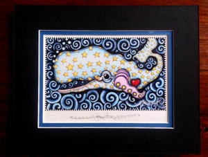 ARTE de cachalote sonriente Jamie Hayes 8x10, notas musicales, firmado NUEVA ORLEANS - Imagen 1 de 1