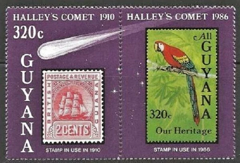 Guyana #1461 Mint NH Se-Tenant Pair Halley's Comet Ship Parrot Bird $3.20 Value Cover