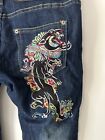 Y2K Ed Hardy by Christian Audigier Mens Size 31x34 Japan Tiger Embroidered Jeans