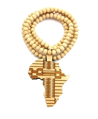 Colgante continente africano 8mm 36" collar de cuentas de madera (3 colores disponibles) XJ238 Foto 1 de 3