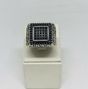 Handmade 935 Argentium Silver Men's Ring With Square Cut and Black Onyx Stones