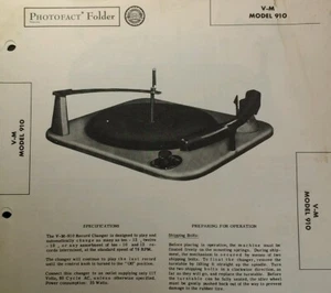 Reproductor de discos Photofact Folder Sams Tech Info de colección 1950 V-M modelo 910  - Imagen 1 de 7