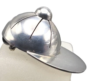 Vintage Large Sterling Silver Jockey Cap Hat Brooch Pendant Mexico - Picture 1 of 6