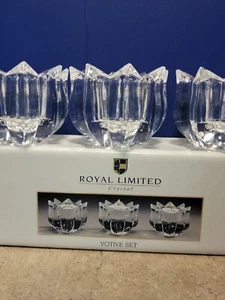Royal Limited 24% Full Lead Crystal Votiv Set, 3 Halter & 3 Teelichter Neu im Karton - Bild 1 von 2