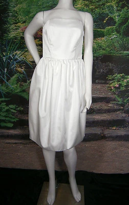 FANCY BRIDAL NY WEDDING GOWN DRESS SHORT WHITE SATIN MIKADO 6 STRAPLESS $1,800 - Image 1 of 4