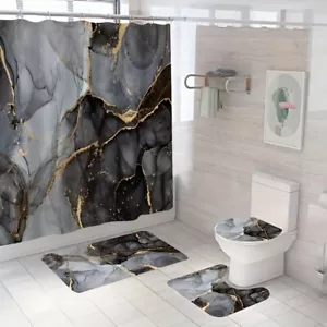 Marbleized Bathroom Heavy Duty Fabric Waterproof Shower Curtain Set of 4 - Picture 1 of 7