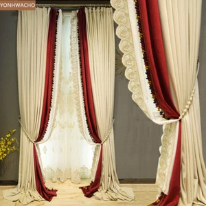 high-grade living room white red thick velvet cloth blackout curtain tulle C400 - Picture 1 of 12