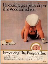 PRINT AD 1987 Ultra Pampers Plus Diapers If He Stood on His Head 8" x 10.5"