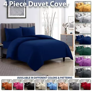 Duvet Cover With Fitted Sheet &Pillowcase Brushed Fabric 4 Piece Quilt Cover Set - Picture 1 of 76