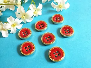 675B Splendid Buttons "Red And Gold" Red And Golden Lot 7 Buttons Ep. 1970 - Picture 1 of 3