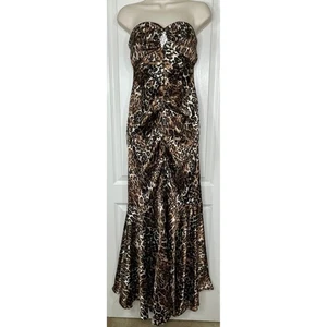 VTG Let's Fashion Leopard Print Strapless Formal Gown Rhinestone Brooch L HOCO - Picture 1 of 14